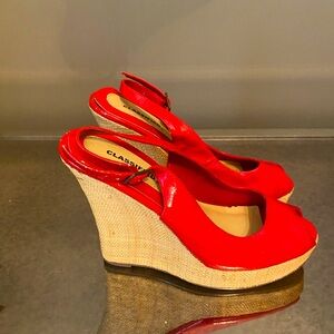 Red patent leather wedge , size 5 , gently worn